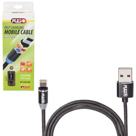 Кабель  магнитный PULSO USB - Lightning 2,4А, 1m, black (только зарядка) (MC-2301L BK) фото