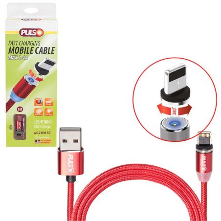 Кабель  магнитный PULSO USB - Lightning 2,4А, 1m, red (только зарядка) (MC-2301L RD) фото