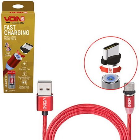 Кабель  магнитный VOIN MC-2301C RD USB - Type C 2,4А, 1m, red (только зарядка) (MC-2301C RD) фото