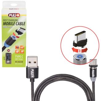 Кабель магнітний PULSO USB - Type C 2,4А, 2m, black (тільки зарядка) (MC-2302C BK) фото