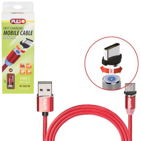 Кабель  магнитный PULSO USB - Type C 2,4А, 2m, red (только зарядка) (MC-2302C RD) фото