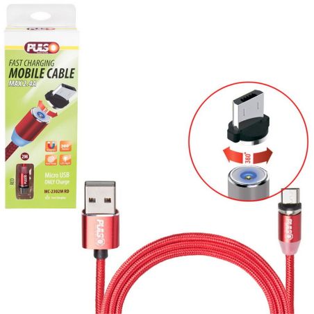 Кабель  магнитный PULSO USB - Micro USB 2,4А, 2m, red (только зарядка) (MC-2302M RD) фото