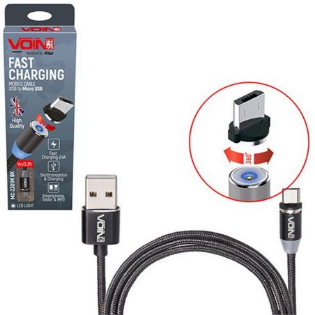 Кабель  магнитный VOIN MC-2301M BK USB - Micro USB 2,4А, 1m, black (только зарядка) (MC-2301M BK) фото