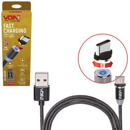 Кабель  магнитный VOIN MC-2302C BK USB - Type C 2,4А, 2m, black (только зарядка) (MC-2302C BK) фото
