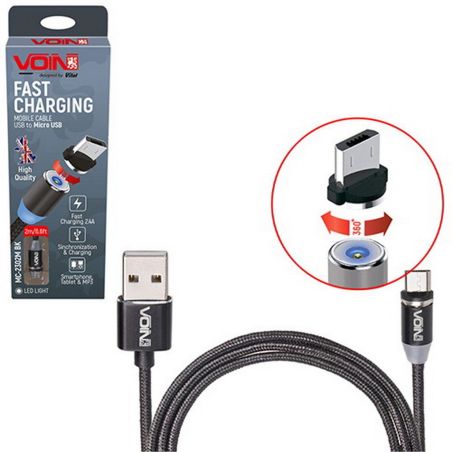 Кабель  магнитный VOIN MC-2302M BK USB - Micro USB 2,4А, 2m, black (только зарядка) (MC-2302M BK) фото