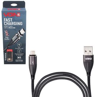 Кабель магнітний VOIN USB - Micro USB 3А, 1m, black (швидка зарядка/передача даних) (VC-6101M BK) фото