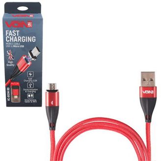 Кабель магнітний VOIN USB - Micro USB 3А, 1m, red (швидка зарядка/передача даних) (VC-6101M RD) фото