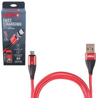 Кабель магнітний VOIN USB - Micro USB 3А, 2m, red (швидка зарядка/передача даних) (VC-6102M RD) фото