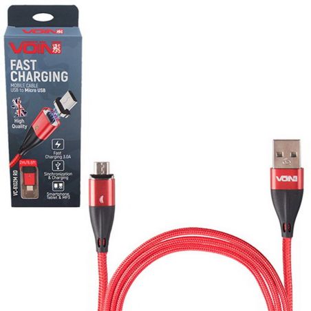 Кабель  магнитный VOIN USB - Micro USB 3А, 2m, red (быстрая зарядка/передача данных) (VC-6102M RD) фото