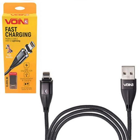 Кабель  магнитный VOIN USB - Lightning 3А, 2m, black (быстрая зарядка/передача данных) (VL-6102L BK) фото