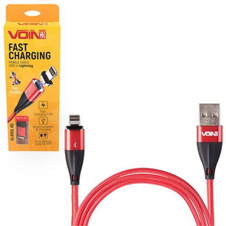 Кабель  магнитный VOIN USB - Lightning 3А, 2m, red (быстрая зарядка/передача данных) (VL-6102L RD) фото