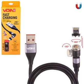 Кабель магнітний шарнірний VOIN USB - Lightning 3А, 1m, black (швидка зарядка/передача даних) (VL фото