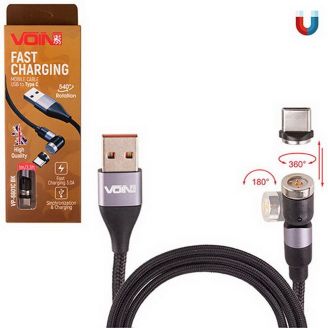 Кабель магнітний шарнірний VOIN USB - Type C 3А, 1m, black (швидка зарядка/передача даних) (VP-66 фото