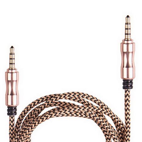 Кабель аудио AUX 3,5 мм 1,5м,ткань (Gold/Black) (AUX Gd/Bk) фото